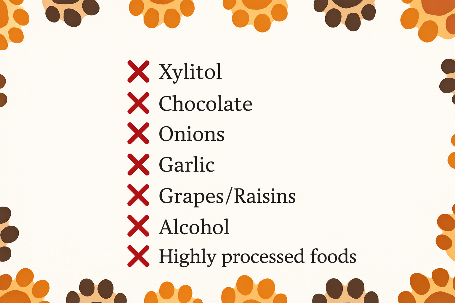 Foods dogs should not eat warning graphic