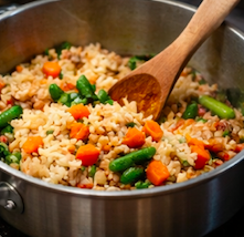 Cooking chicken and vegetables for dogs