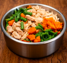 Homemade chicken and vegetable dog meal