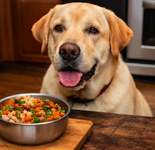 Todd supervising chicken dog meal